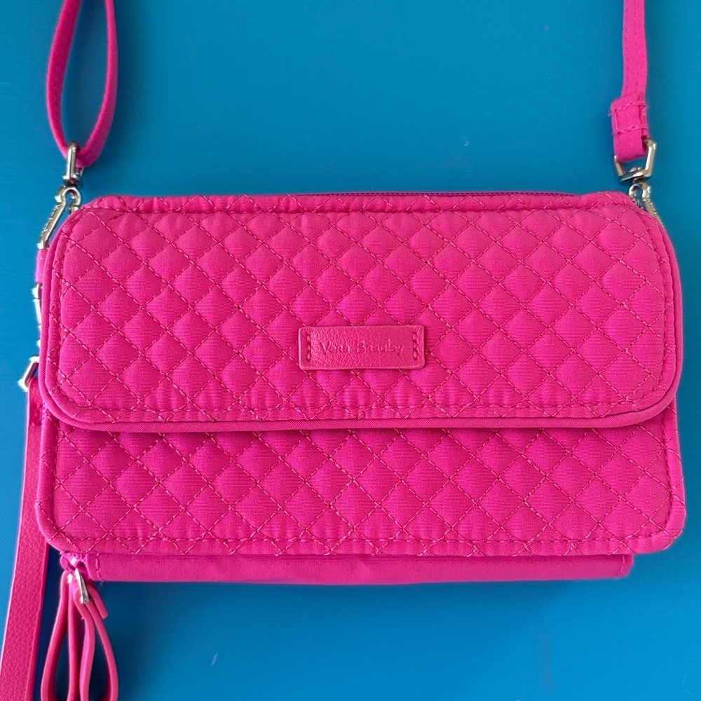 VERA BRADLEY MICROFIBER RFID ALL IN ONE CROSSBODY ROSE PETAL bag new pink